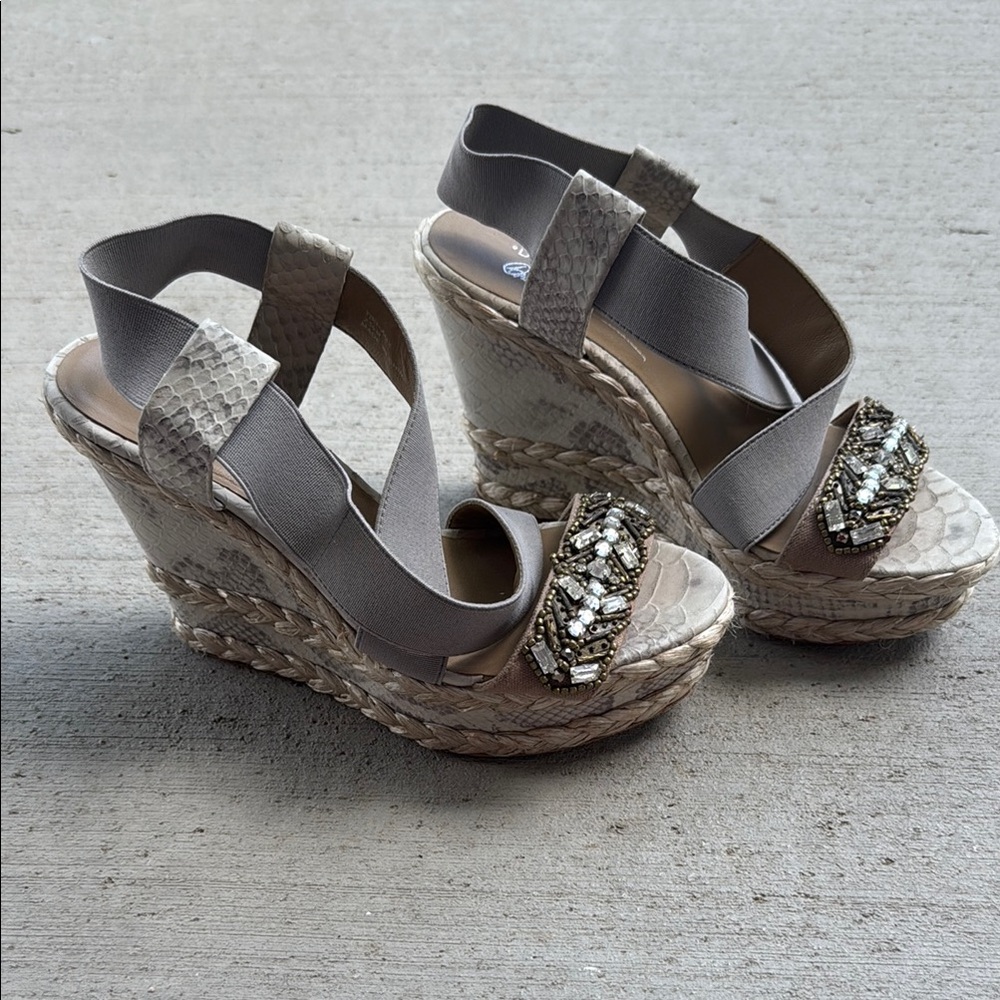 Donald J. Pliner Gray Espadrille Wedges with Ankle Strap